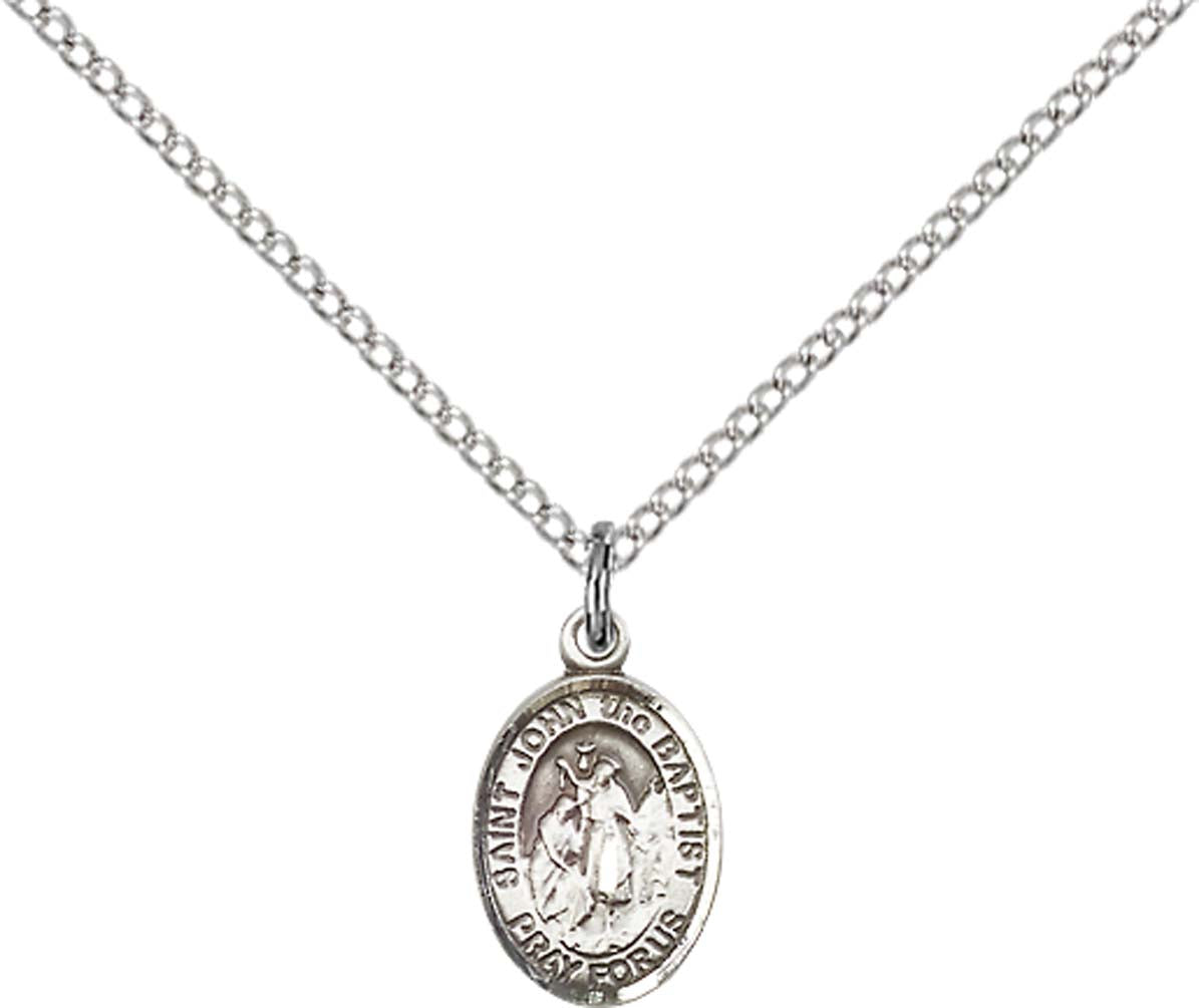 Sterling Silver St. John the Baptist Pendant with 18 inch Sterling Silver Light Curb Chain - Small