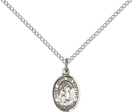 Sterling Silver St. John the Baptist Pendant with 18 inch Sterling Silver Light Curb Chain - Small