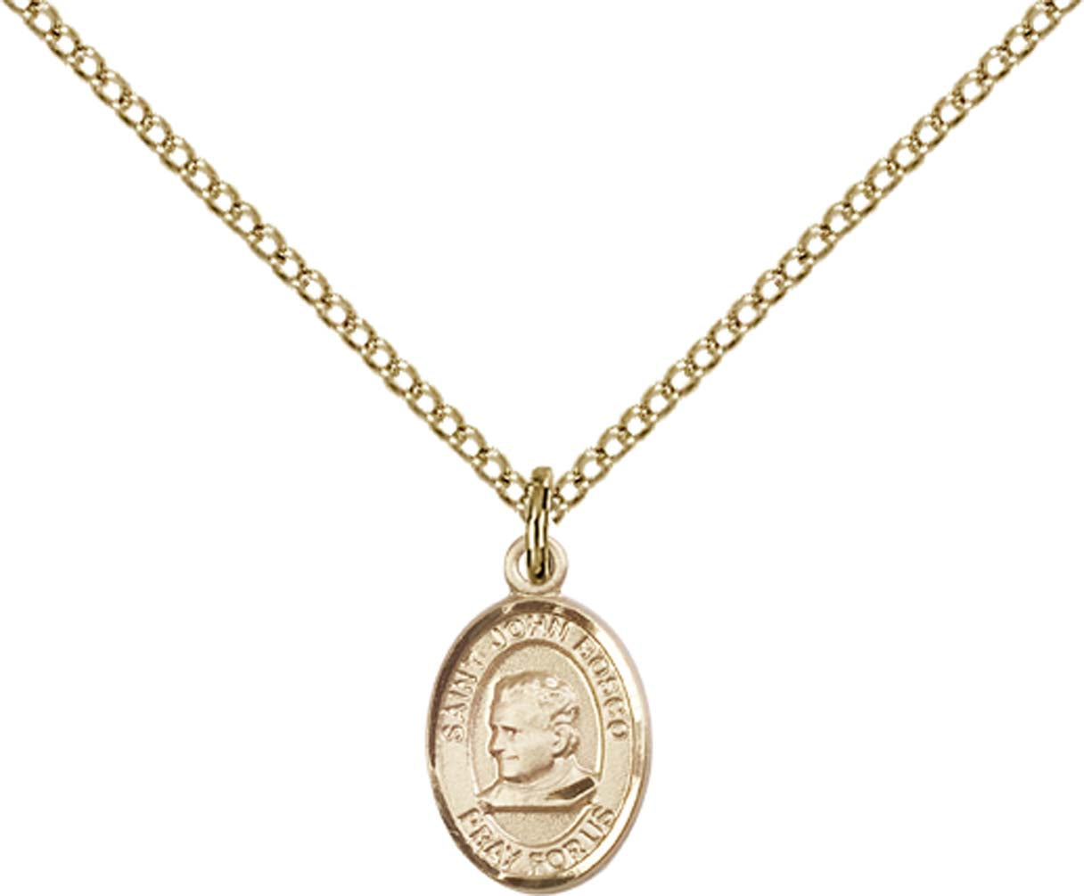 14kt Gold Filled St. John Bosco Pendant with 18 inch Gold Filled Light Curb Chain - Small