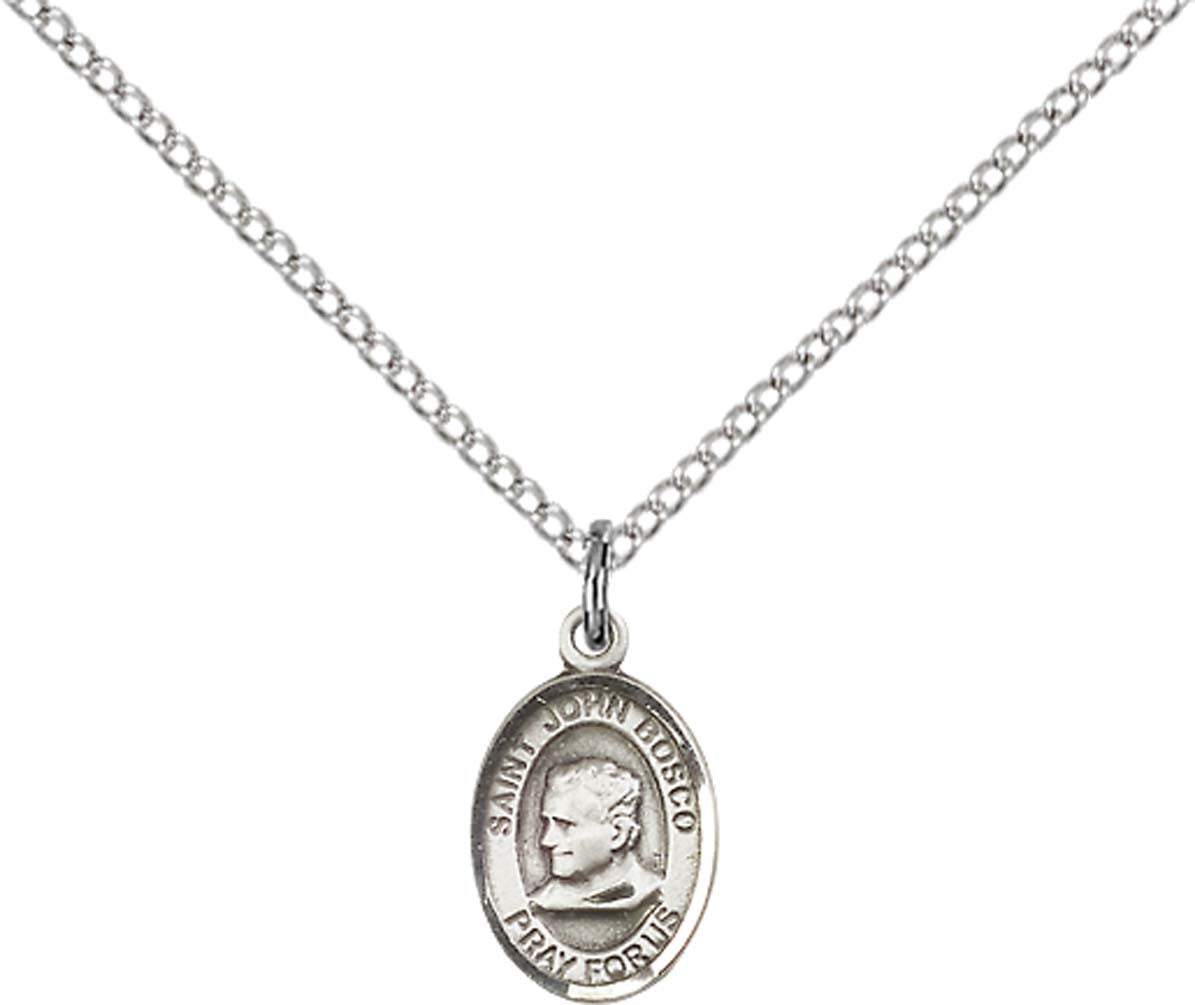 Sterling Silver St. John Bosco Pendant with 18 inch Sterling Silver Light Curb Chain - Small
