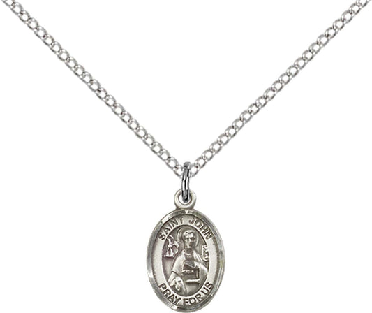 Sterling Silver St. John the Apostle Pendant with 18 inch Sterling Silver Light Curb Chain - Small