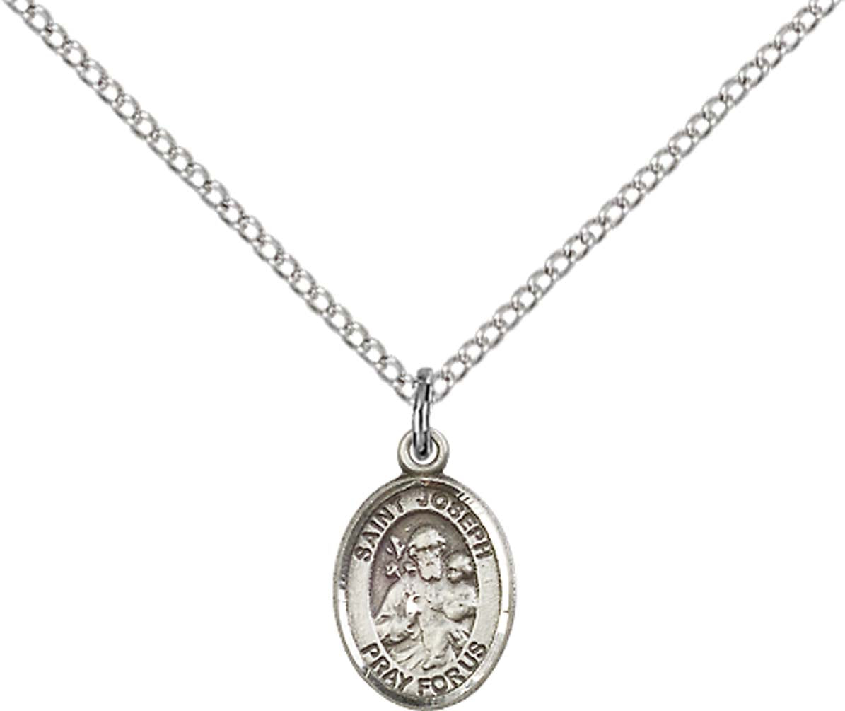 Sterling Silver St. Joseph Pendant with 18 inch Sterling Silver Light Curb Chain - Small