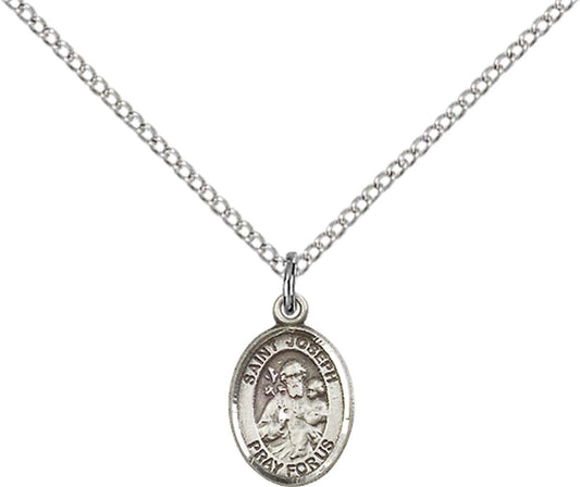 Sterling Silver St. Joseph Pendant with 18 inch Sterling Silver Light Curb Chain - Small