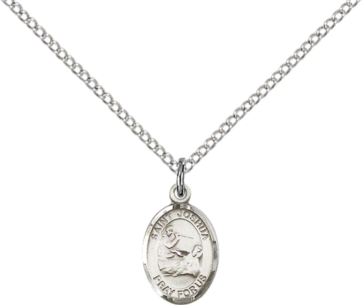 Sterling Silver St. Joshua Pendant with 18 inch Sterling Silver Light Curb Chain - Small