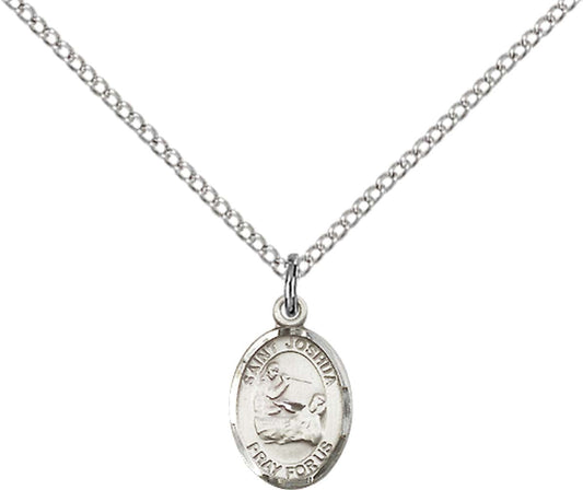 Sterling Silver St. Joshua Pendant with 18 inch Sterling Silver Light Curb Chain - Small