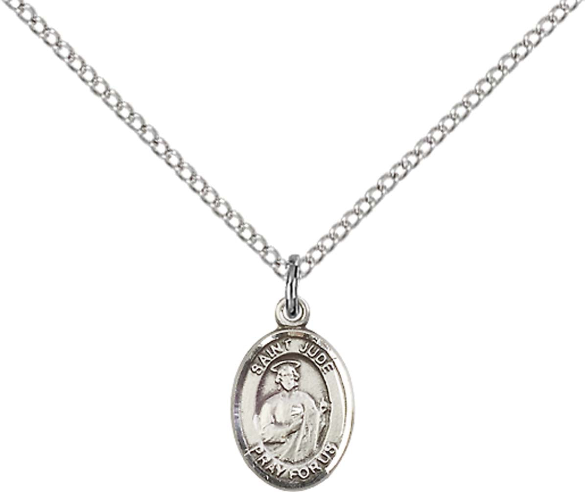 Sterling Silver St. Jude Thaddeus Pendant with 18 inch Sterling Silver Light Curb Chain - Small