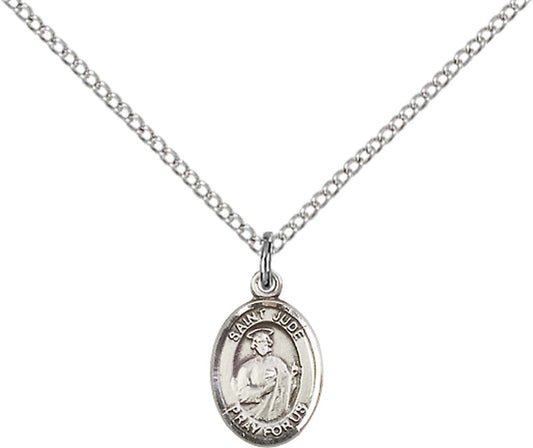 Sterling Silver St. Jude Thaddeus Pendant with 18 inch Sterling Silver Light Curb Chain - Small