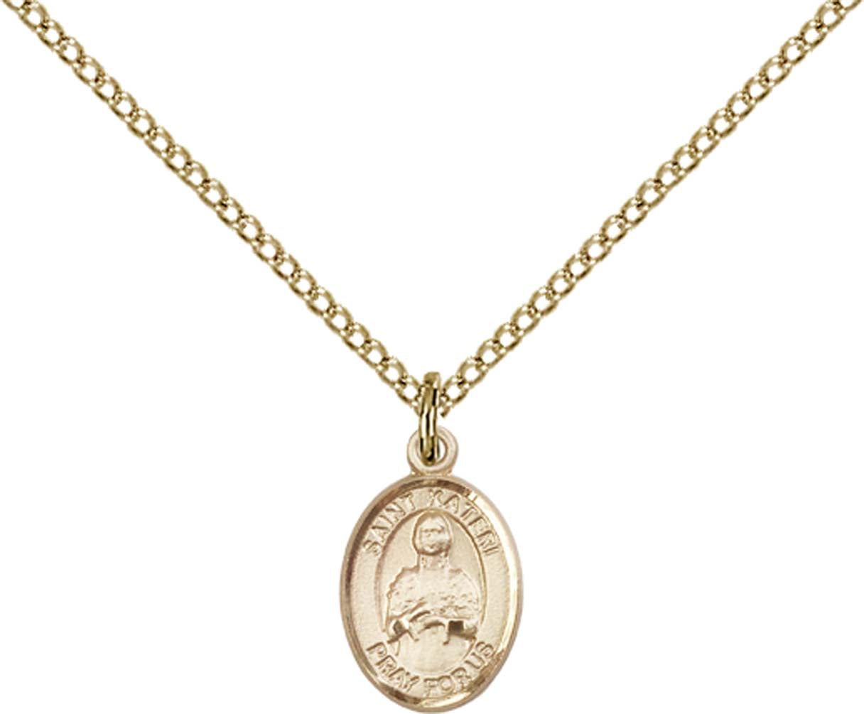 14kt Gold Filled St. Kateri Pendant with 18 inch Gold Filled Light Curb Chain - Small