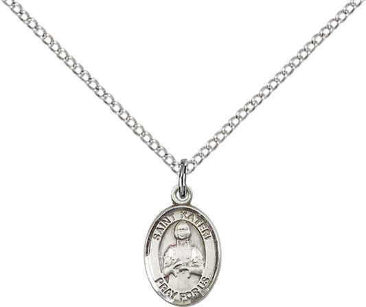Sterling Silver St. Kateri Pendant with 18 inch Sterling Silver Light Curb Chain - Small