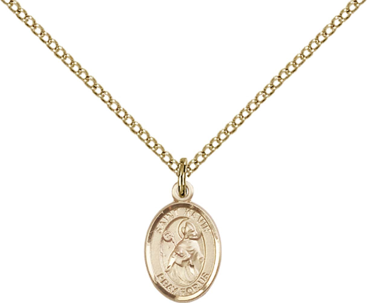 14kt Gold Filled St. Kevin Pendant with 18 inch Gold Filled Light Curb Chain - Small