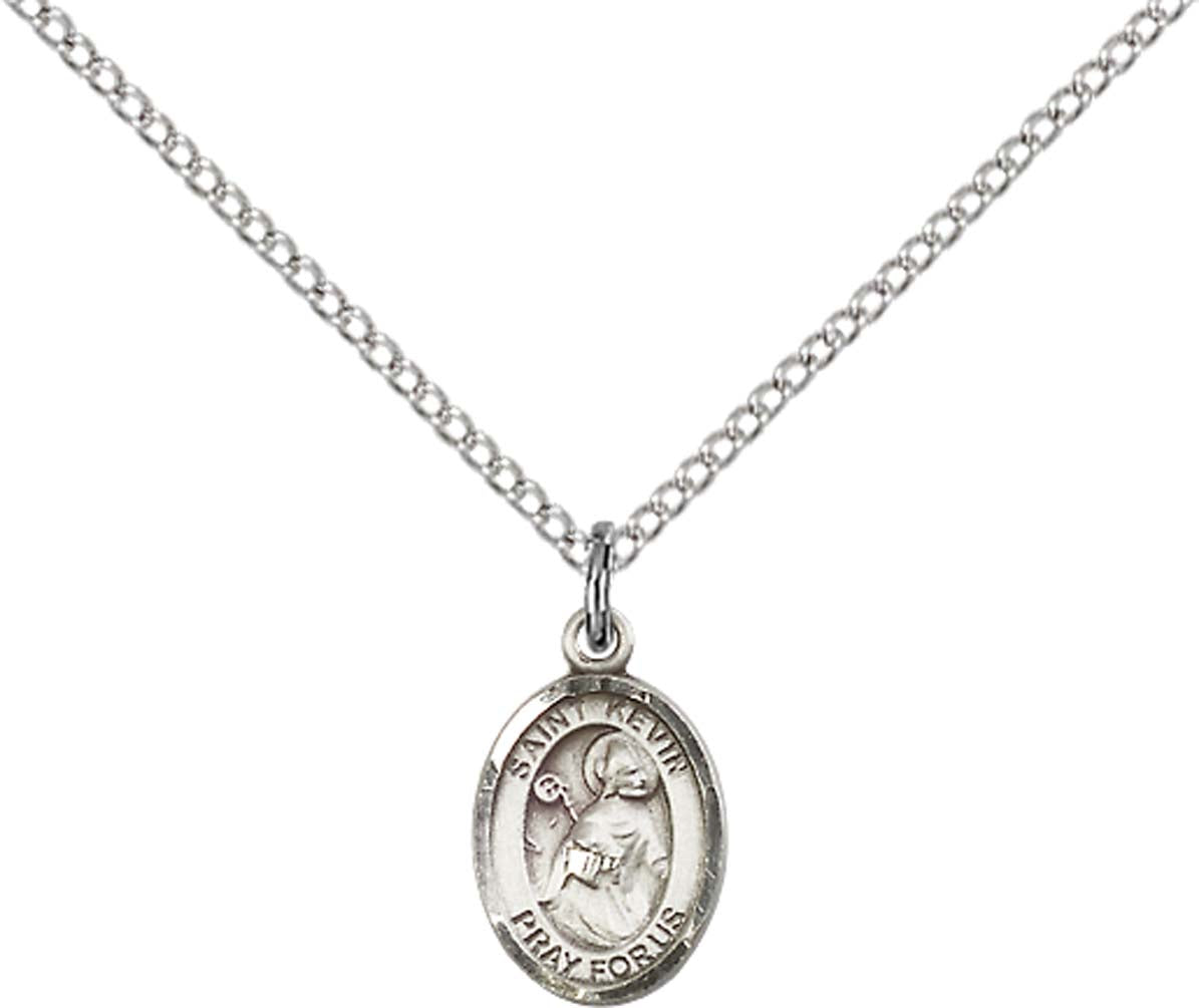 Sterling Silver St. Kevin Pendant with 18 inch Sterling Silver Light Curb Chain - Small