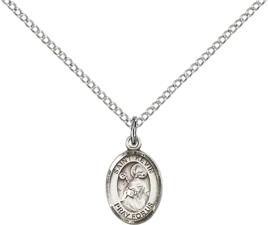 Sterling Silver St. Kevin Pendant with 18 inch Sterling Silver Light Curb Chain - Small