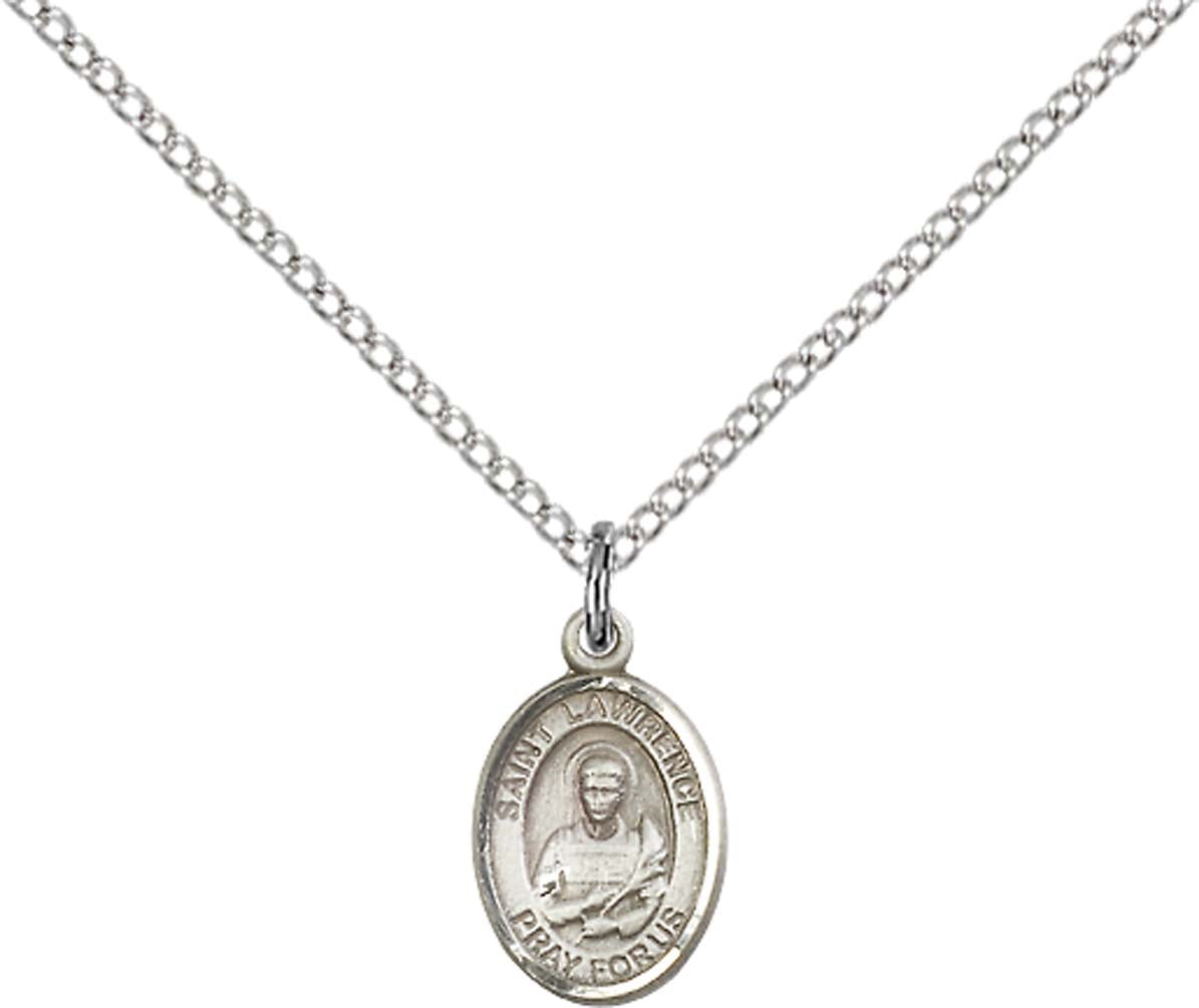 Sterling Silver St. Lawrence Pendant with 18 inch Sterling Silver Light Curb Chain - Small