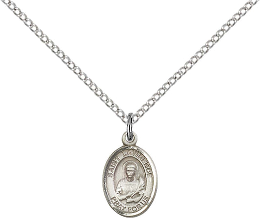 Sterling Silver St. Lawrence Pendant with 18 inch Sterling Silver Light Curb Chain - Small