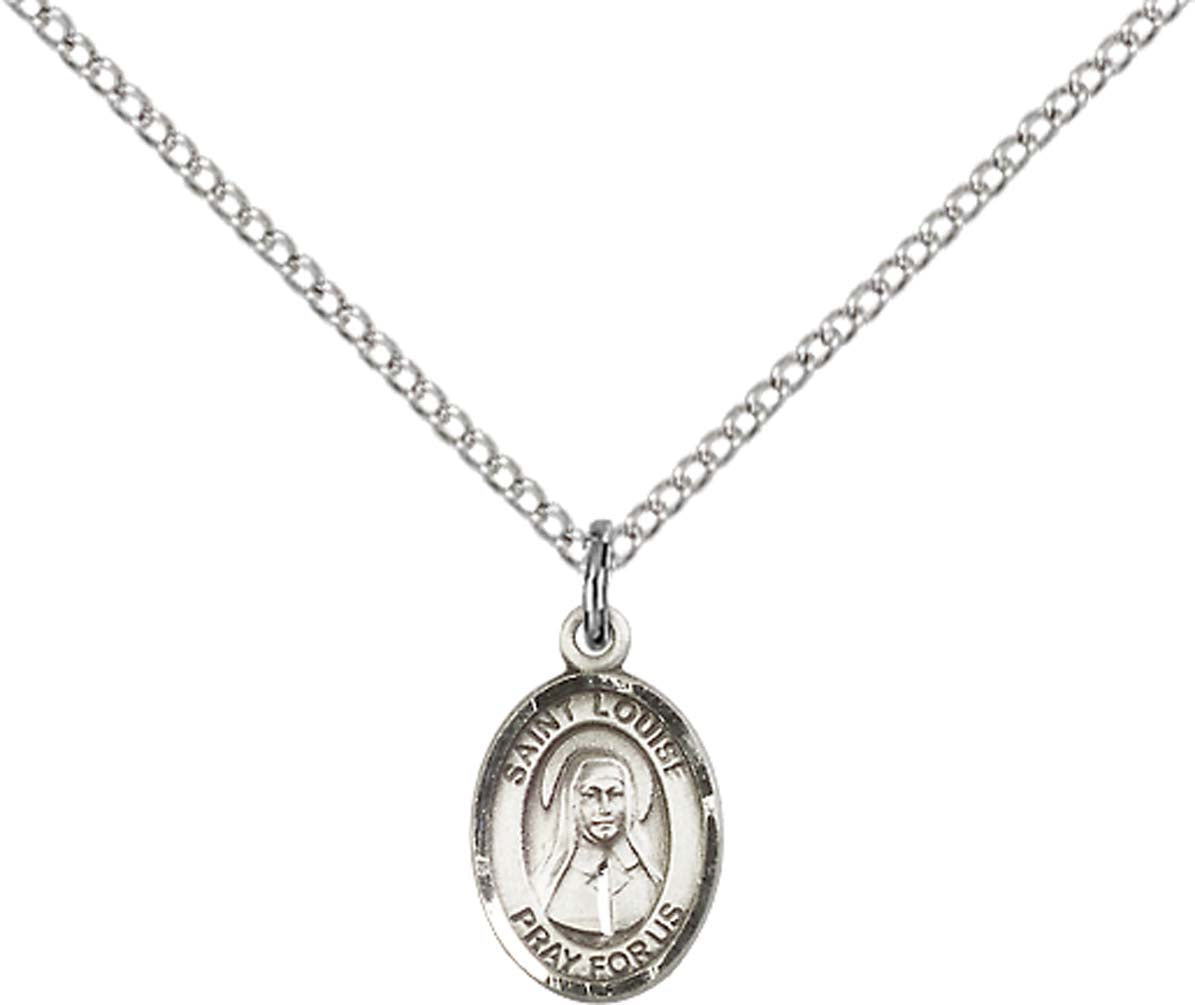 Sterling Silver St. Louise de Marillac Pendant with 18 inch Sterling Silver Light Curb Chain - Small