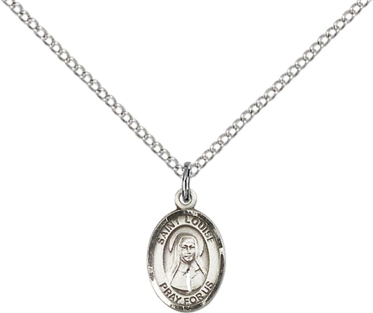 Sterling Silver St. Louise de Marillac Pendant with 18 inch Sterling Silver Light Curb Chain - Small