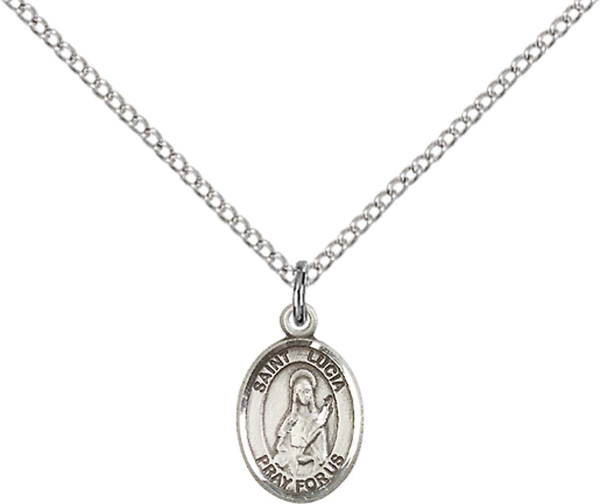 Sterling Silver St. Lucia of Syracuse Pendant with 18 inch Sterling Silver Light Curb Chain - Small