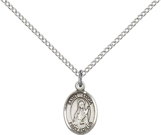 Sterling Silver St. Lucia of Syracuse Pendant with 18 inch Sterling Silver Light Curb Chain - Small