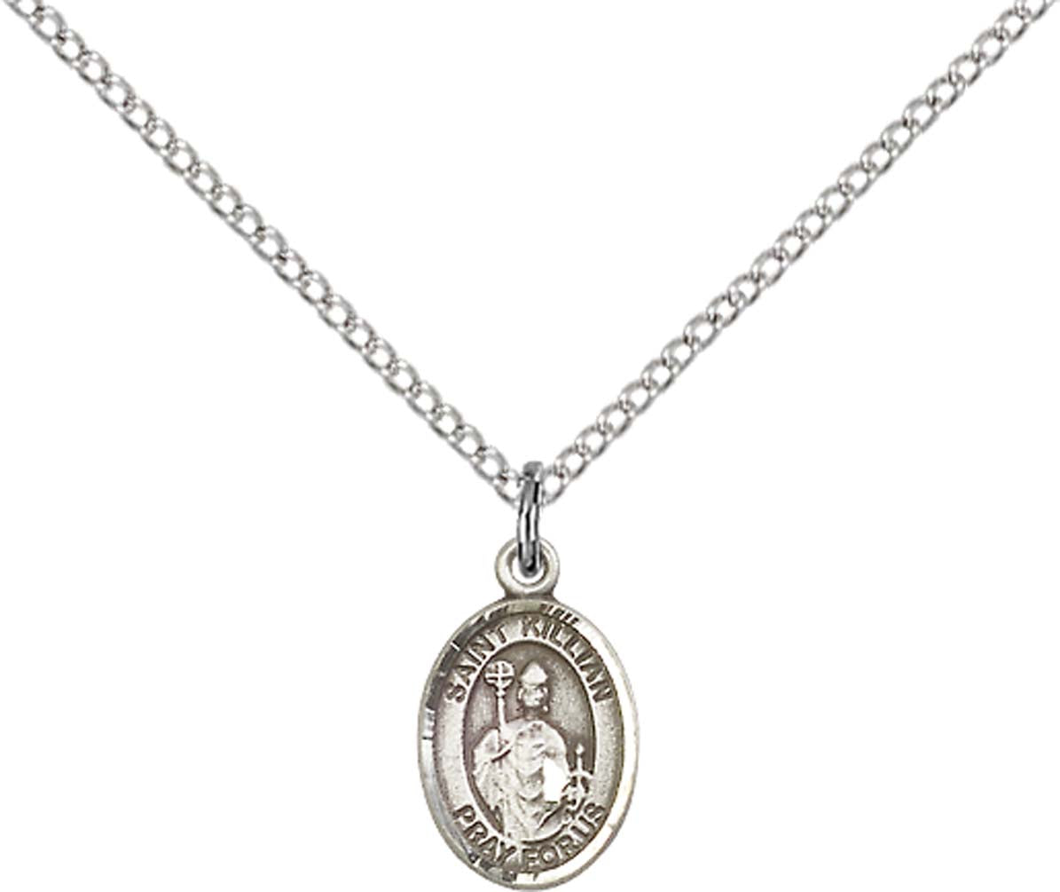 Sterling Silver St. Kilian Pendant with 18 inch Sterling Silver Light Curb Chain - Small