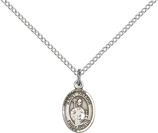 Sterling Silver St. Kilian Pendant with 18 inch Sterling Silver Light Curb Chain - Small