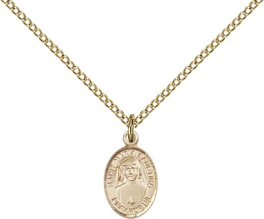 14kt Gold Filled St. Maria Faustina Pendant with 18 inch Gold Filled Light Curb Chain - Small