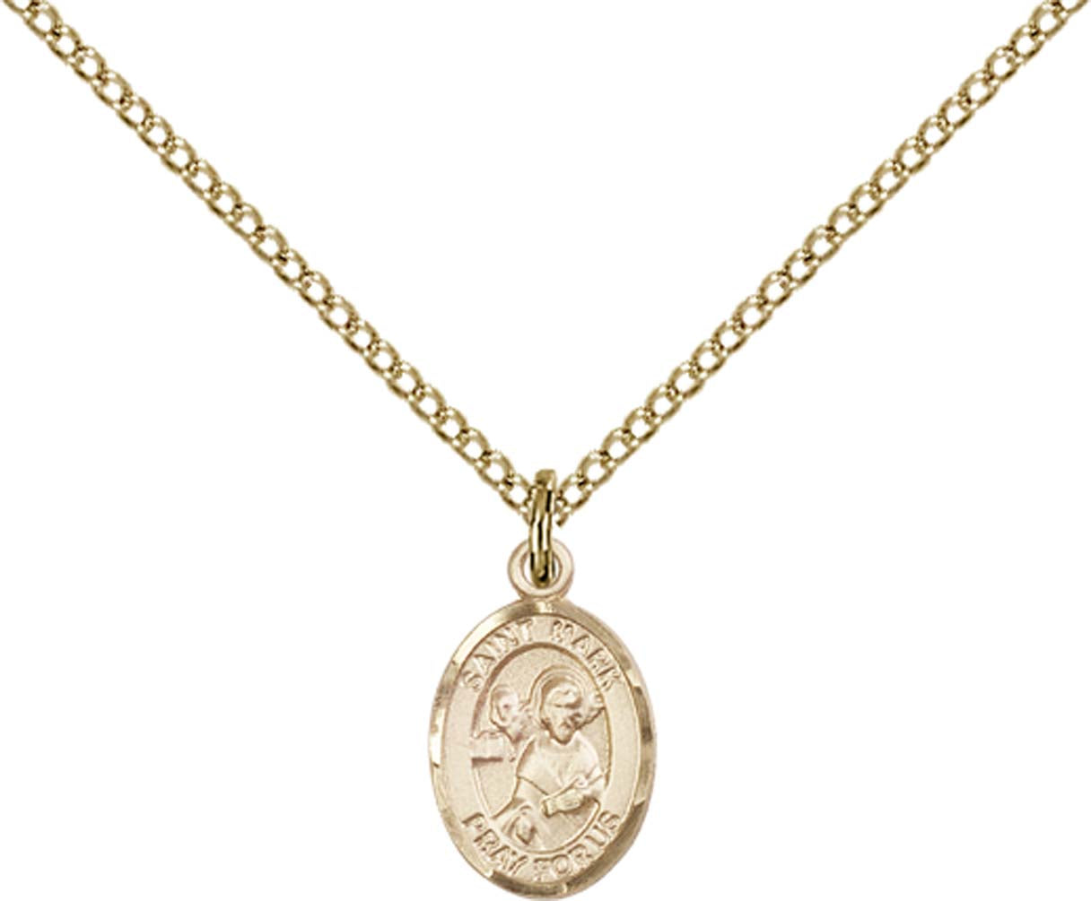 14kt Gold Filled St. Mark the Evangelist Pendant with 18 inch Gold Filled Light Curb Chain - Small