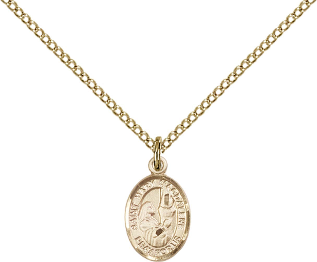 14kt Gold Filled St. Mary Magdalene Pendant with 18 inch Gold Filled Light Curb Chain - Small
