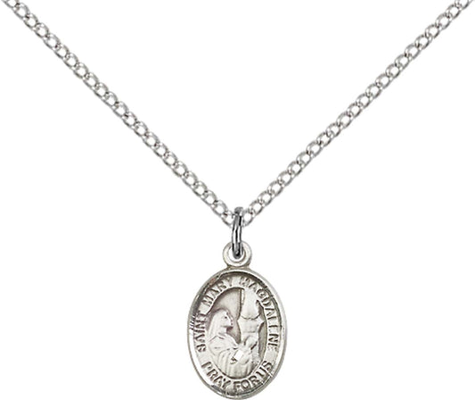 Sterling Silver St. Mary Magdalene Pendant with 18 inch Sterling Silver Light Curb Chain - Small