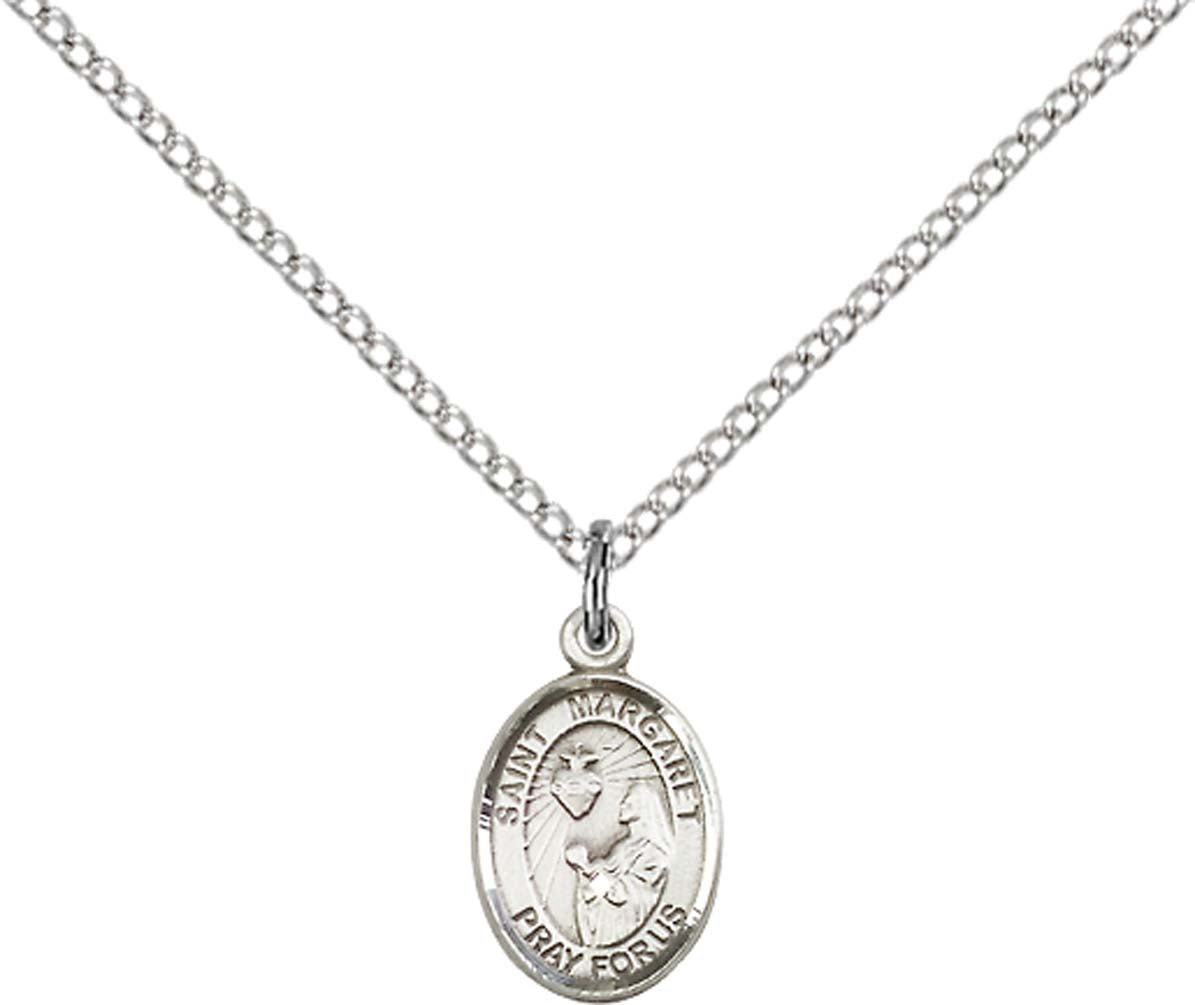 Sterling Silver St. Margaret Mary Alacoque Pendant with 18 inch Sterling Silver Light Curb Chain - Small
