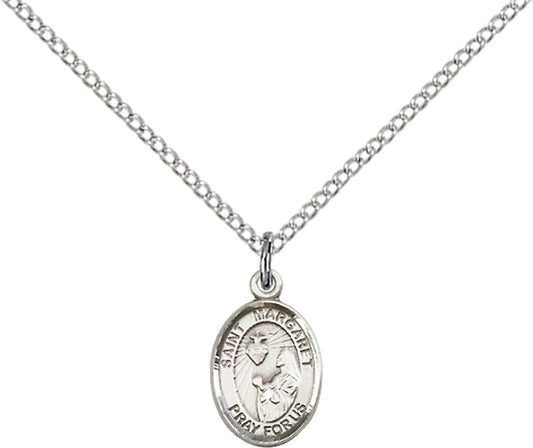 Sterling Silver St. Margaret Mary Alacoque Pendant with 18 inch Sterling Silver Light Curb Chain - Small