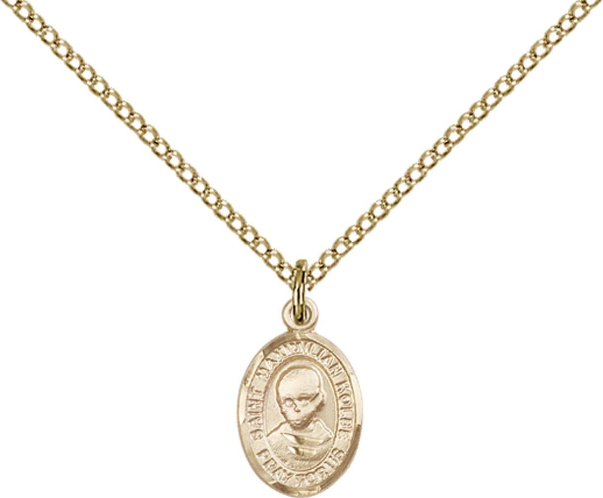 14kt Gold Filled St. Maximilian Kolbe Pendant with 18 inch Gold Filled Light Curb Chain - Small