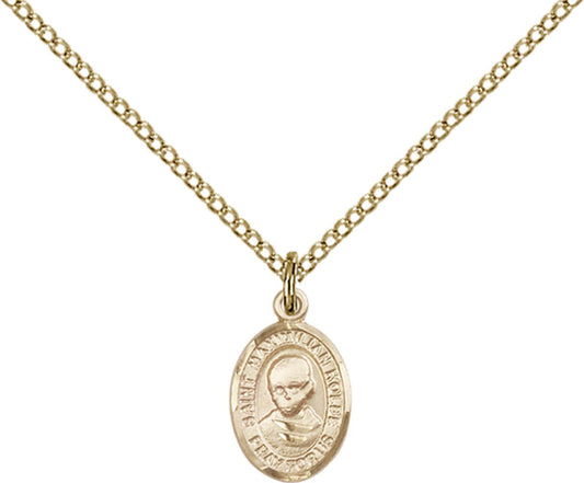 14kt Gold Filled St. Maximilian Kolbe Pendant with 18 inch Gold Filled Light Curb Chain - Small