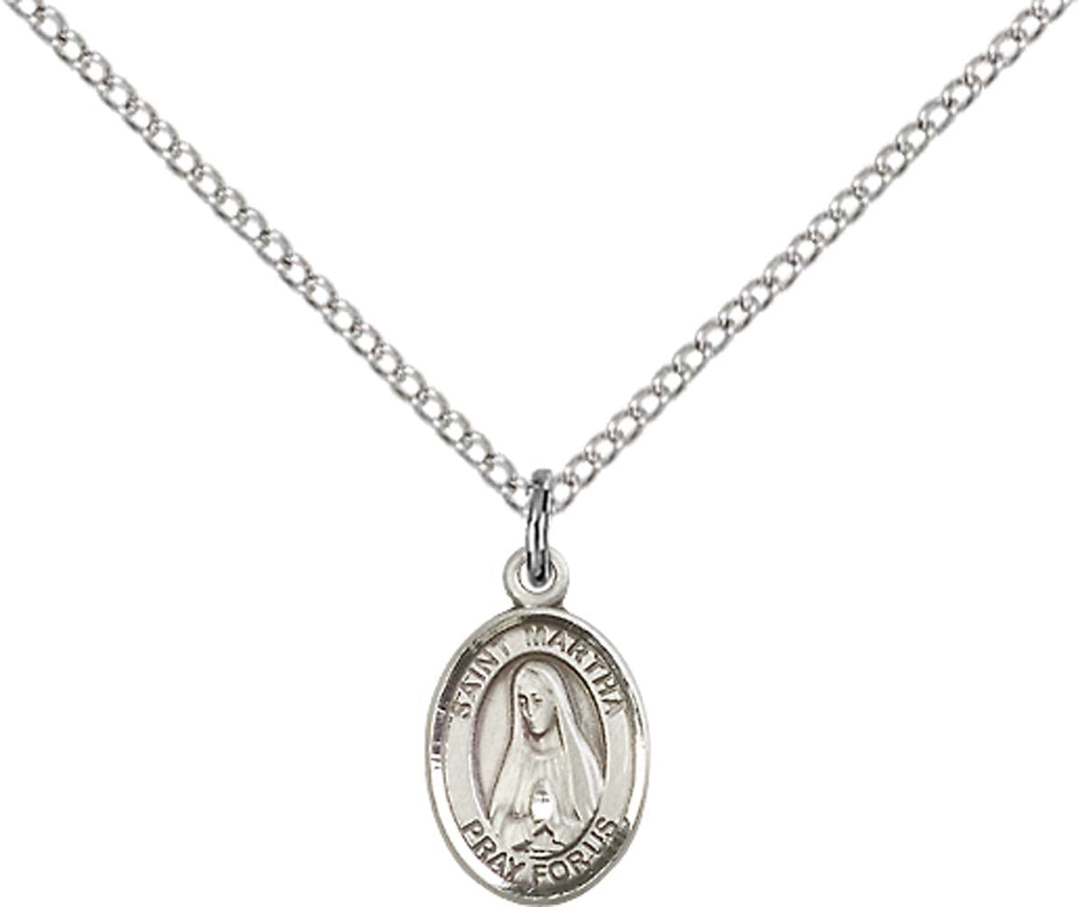 Sterling Silver St. Martha Pendant with 18 inch Sterling Silver Light Curb Chain - Small