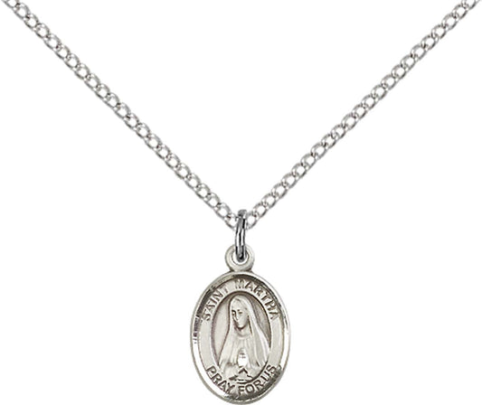 Sterling Silver St. Martha Pendant with 18 inch Sterling Silver Light Curb Chain - Small