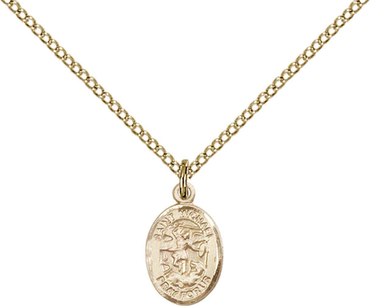 14kt Gold Filled St. Michael the Archangel Pendant with 18 inch Gold Filled Light Curb Chain
