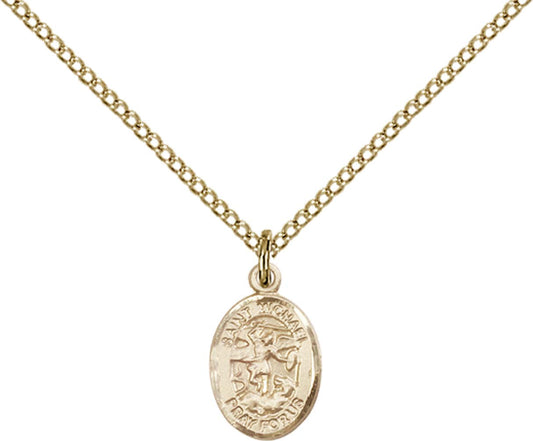 14kt Gold Filled St. Michael the Archangel Pendant with 18 inch Gold Filled Light Curb Chain