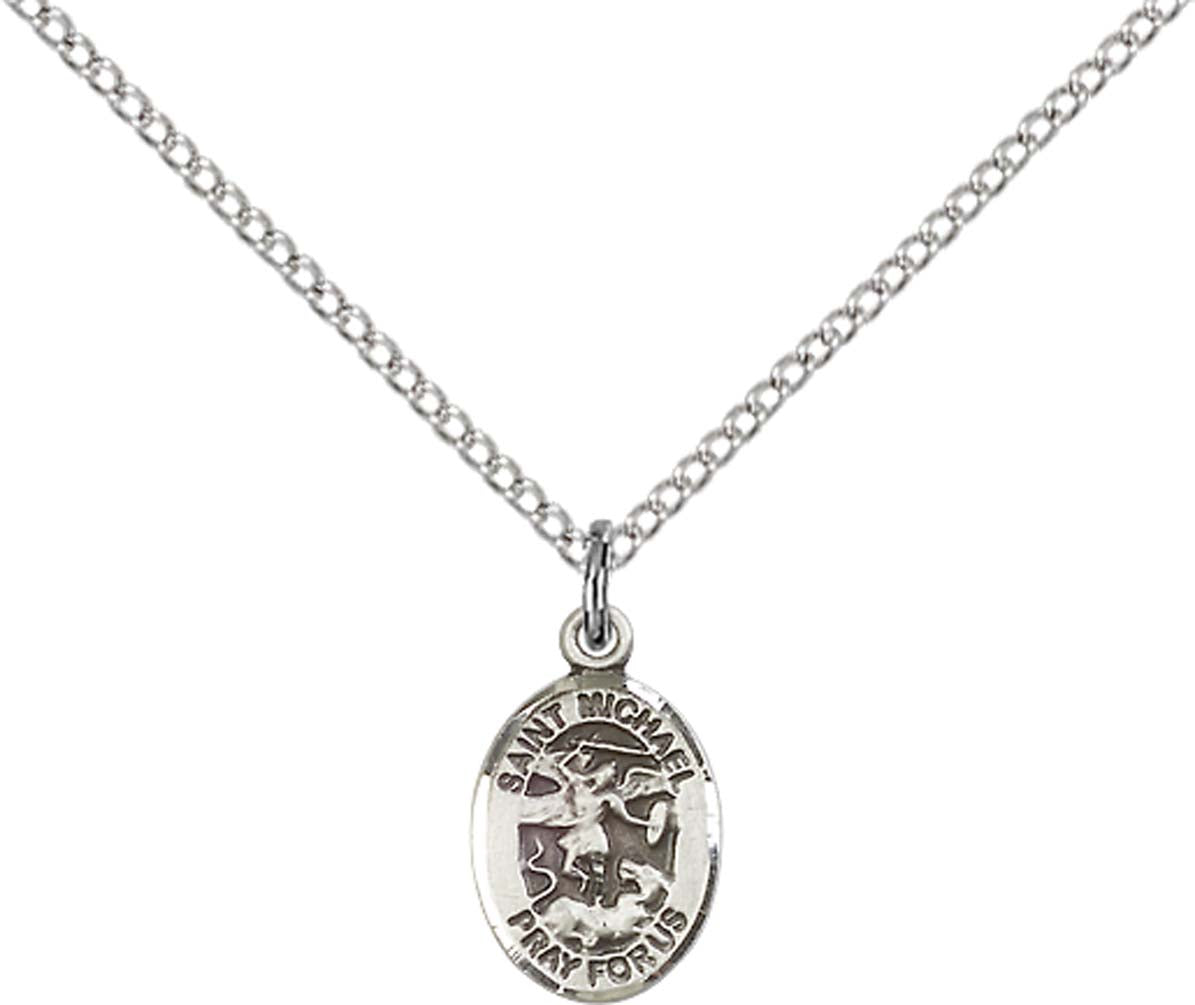 Sterling Silver St. Michael the Archangel Pendant with 18 inch Sterling Silver Light Curb Chain