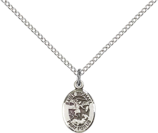Sterling Silver St. Michael the Archangel Pendant with 18 inch Sterling Silver Light Curb Chain