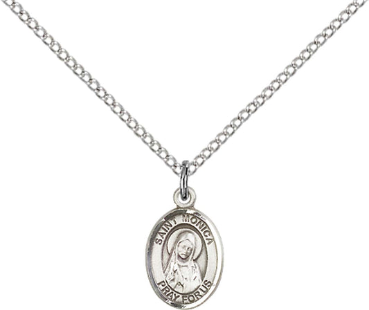 Sterling Silver St. Monica Pendant with 18 inch Sterling Silver Light Curb Chain - Small