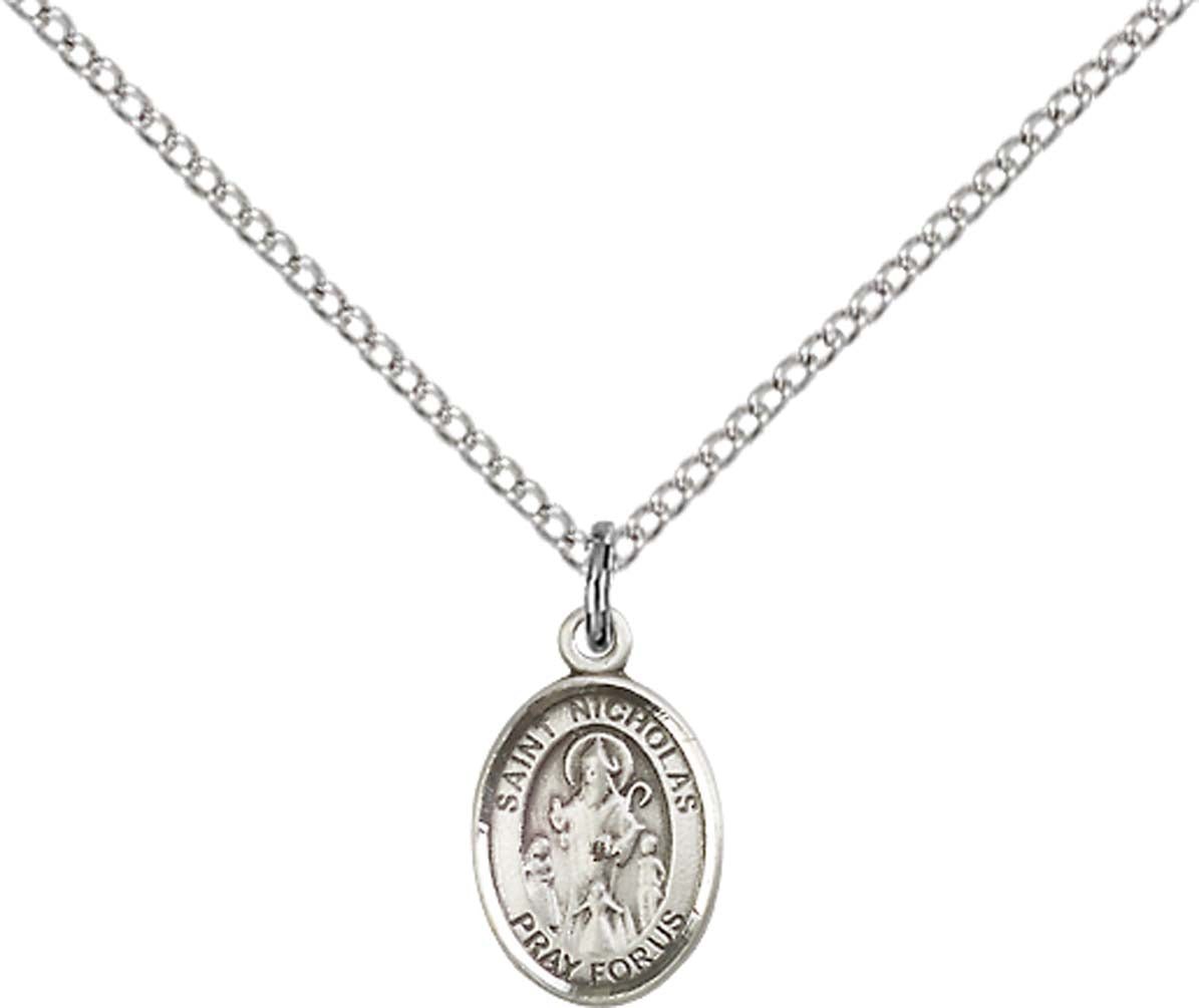 Sterling Silver St. Nicholas Pendant with 18 inch Sterling Silver Light Curb Chain - Small