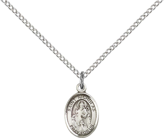 Sterling Silver St. Nicholas Pendant with 18 inch Sterling Silver Light Curb Chain - Small