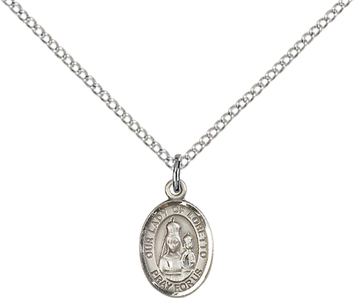 Sterling Silver O/L of Loretto Pendant with 18 inch Sterling Silver Light Curb Chain - Small