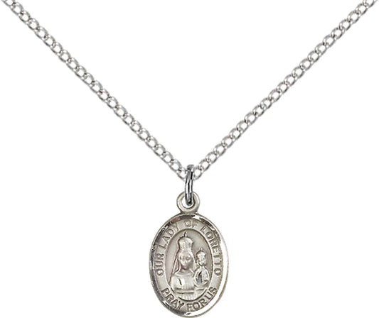 Sterling Silver O/L of Loretto Pendant with 18 inch Sterling Silver Light Curb Chain - Small