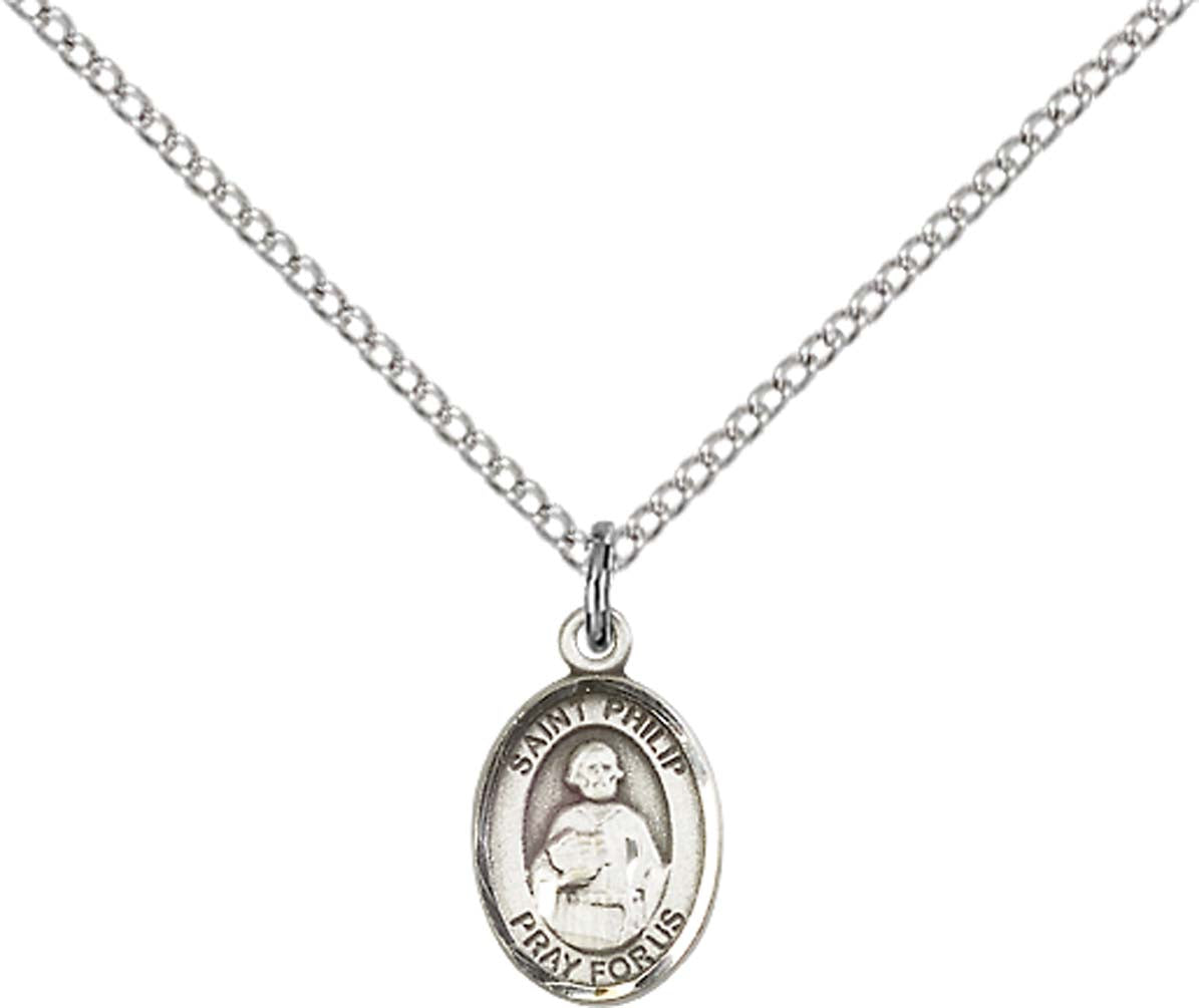 Sterling Silver St. Philip the Apostle Pendant with 18 inch Sterling Silver Light Curb Chain - Small