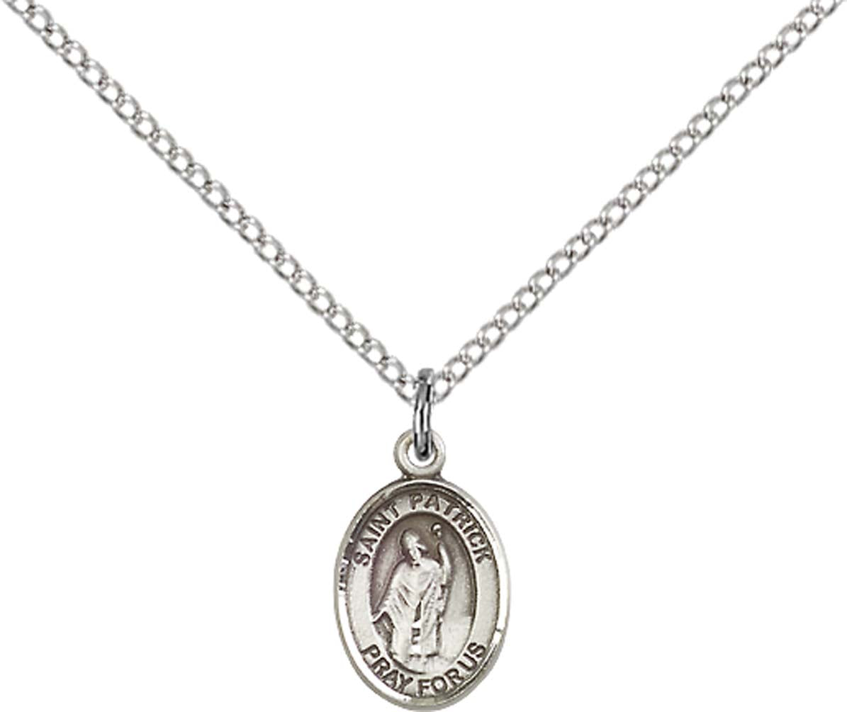 Sterling Silver St. Patrick Pendant with 18 inch Sterling Silver Light Curb Chain - Small