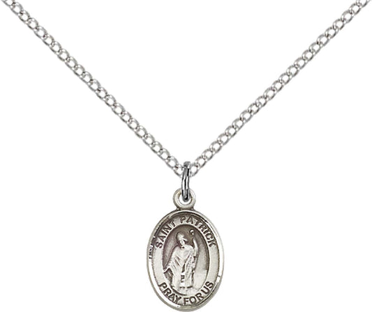 Sterling Silver St. Patrick Pendant with 18 inch Sterling Silver Light Curb Chain - Small