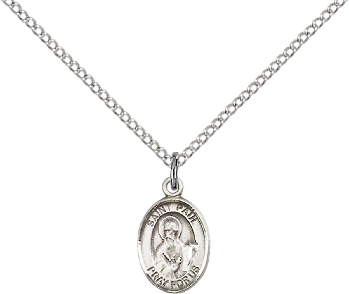 Sterling Silver St. Paul the Apostle Pendant with 18 inch Sterling Silver Light Curb Chain - Small