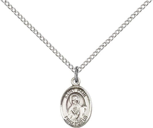Sterling Silver St. Paul the Apostle Pendant with 18 inch Sterling Silver Light Curb Chain - Small