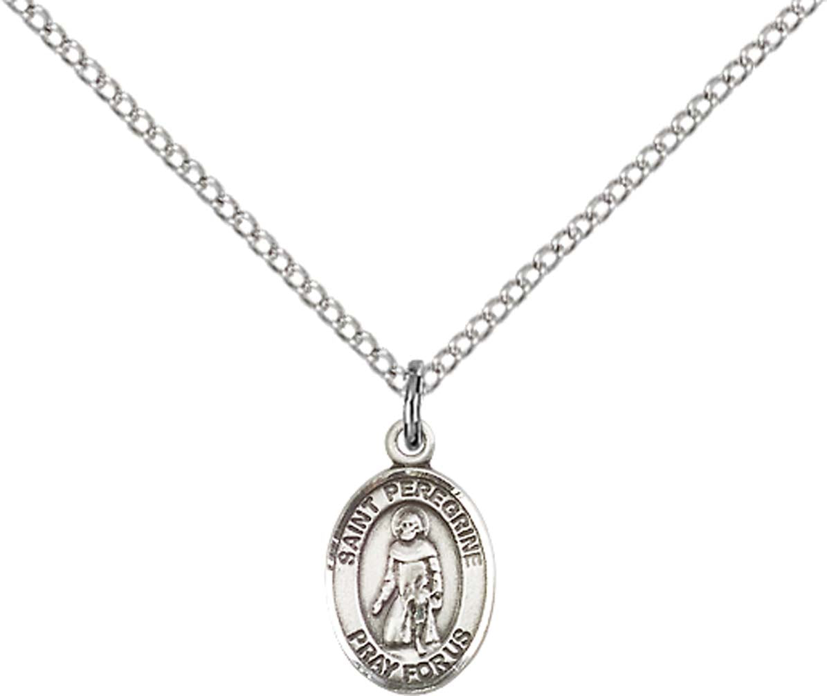 Sterling Silver St. Peregrine Laziosi Pendant with 18 inch Sterling Silver Light Curb Chain - Small