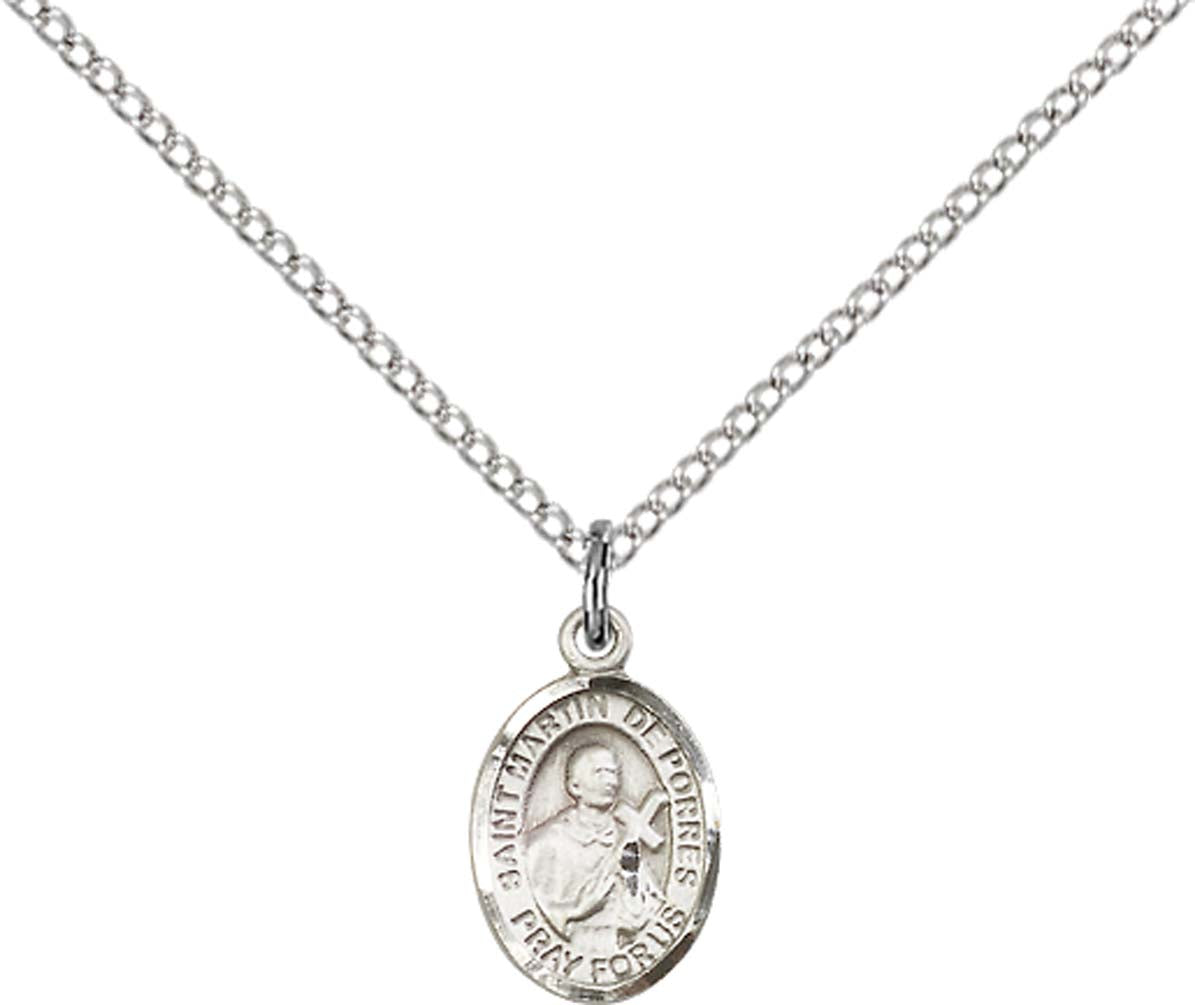 Sterling Silver St. Martin de Porres Pendant with 18 inch Sterling Silver Light Curb Chain - Small